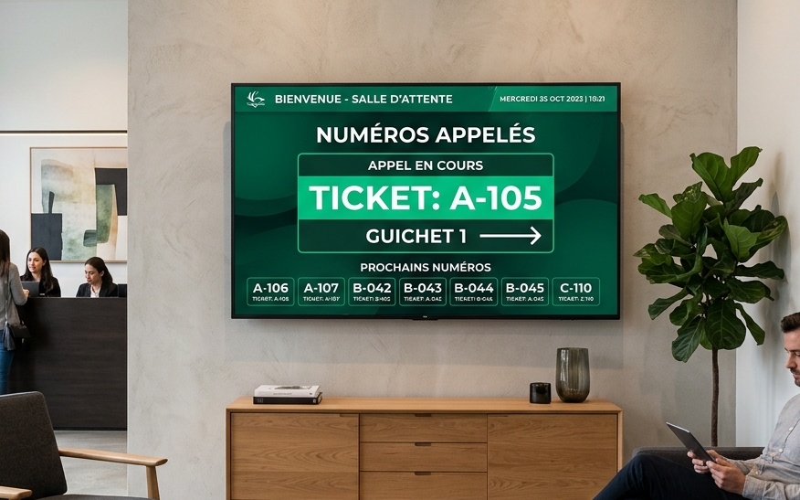 QueueSaaS Écran TV - Affichage dynamique salle d'attente